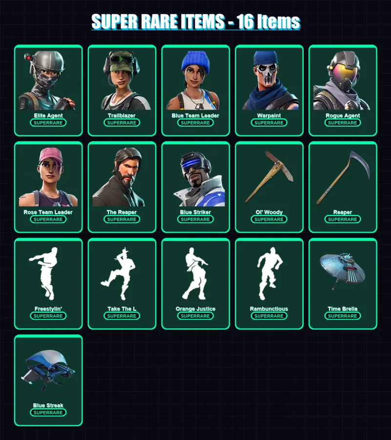 [PS4/PS5/XBOX/PC] | Elite Agent | Trailblazer | Blue Team Leader | Warpaint | Rogue Agent | 125 skin | 71 pickaxe | 60 emote | 56 glider | Lv732