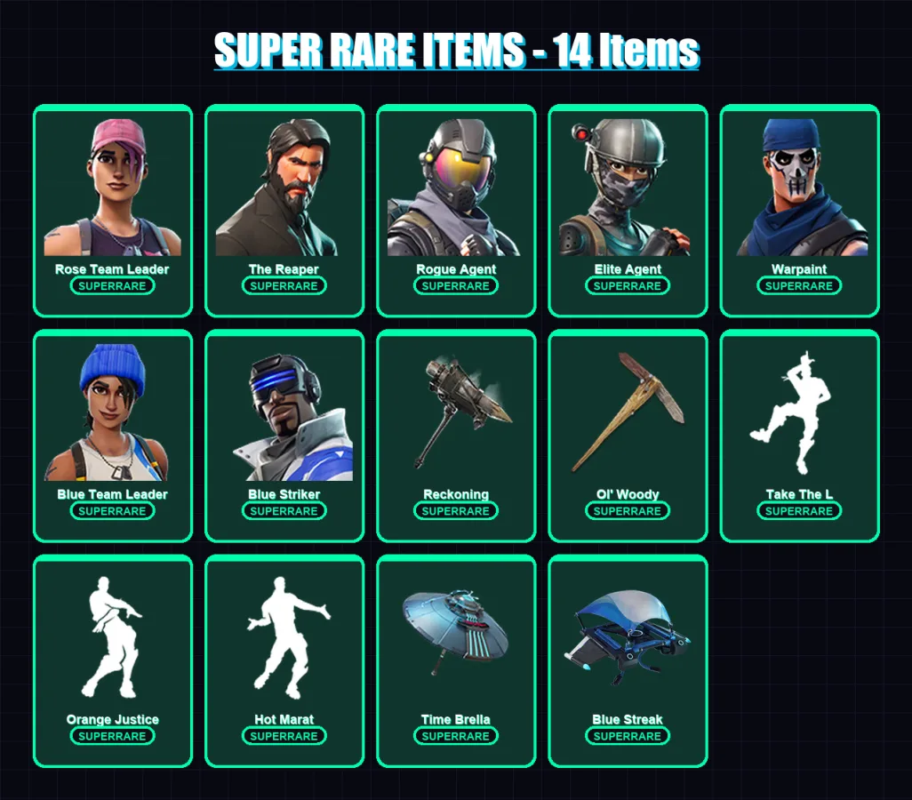[PS4/PS5/XBOX/PC] | Rose Team Leader | The Reaper | Omega | Rogue Agent | Elite Agent | 69 skin | 60 pickaxe | 59 emote | 62 glider | Lv802 — Fortnite account