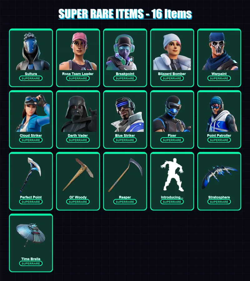 [PS4/PS5/XBOX/PC] | Sultura | Rose Team Leader | Breakpoint | Blizzard Bomber | Warpaint | 213 skin | 267 pickaxe | 214 emote | 202 glider | Lv4036