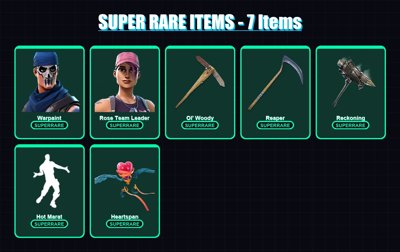 [PC/XBOX/PSN] | Warpaint | Rose Team Leader | Hybrid | The Ice King | The Foundation | 52 skin | 44 pickaxe | 70 emote | 53 glider | Lv714