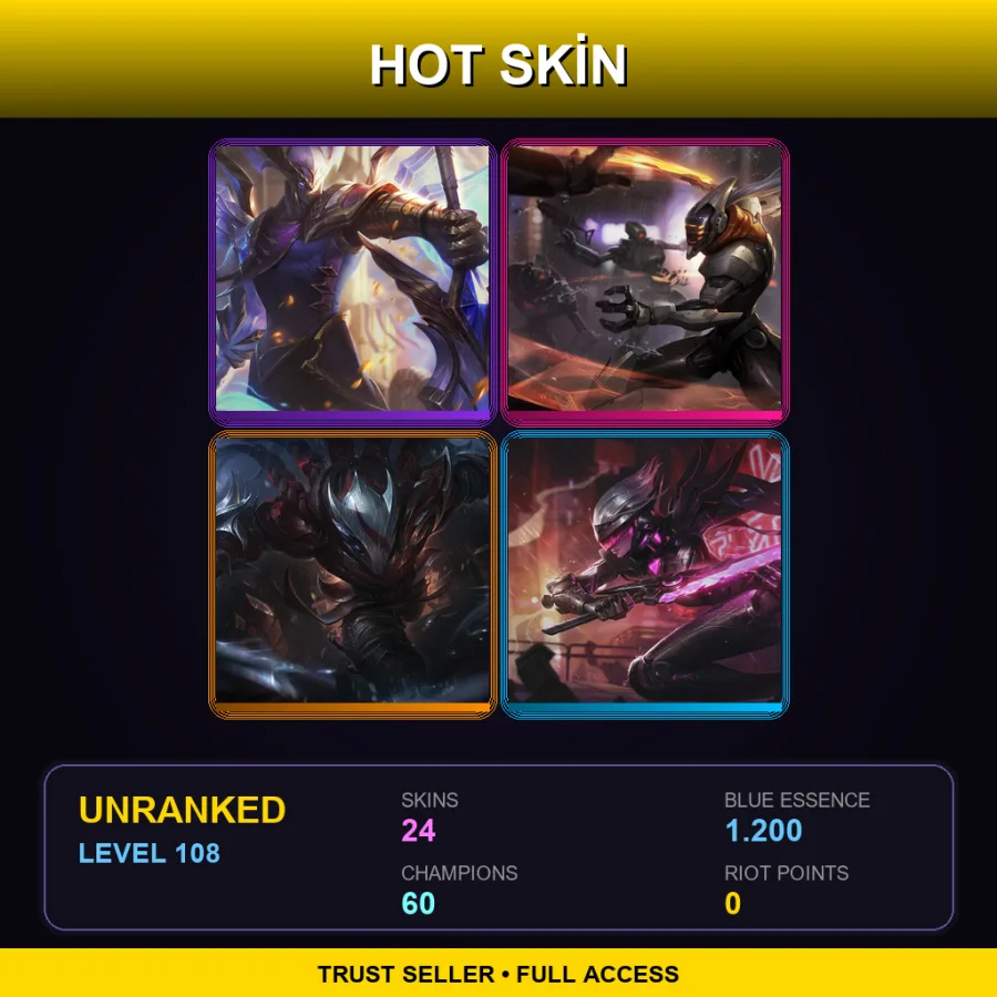 SG | Lv108 | Unranked | 24 Skin | 60 Champ — LoL account