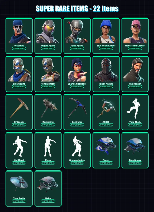 [PS4/PS5/XBOX/PC] | Warpaint | Rogue Agent | Elite Agent | Blue Team Leader | Rose Team Leader | 54 skin | 73 pickaxe | 81 emote | 77 glider | Lv123