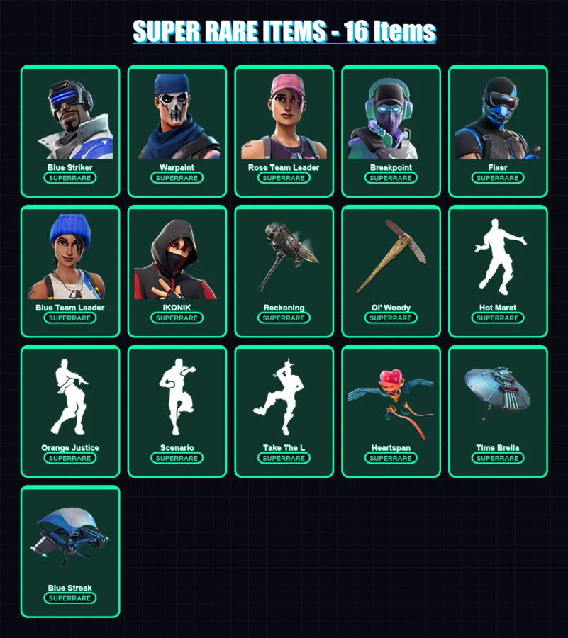 [PC] | Blue Striker | Warpaint | Rose Team Leader | Breakpoint | Fixer | 134 skin | 174 pickaxe | 143 emote | 158 glider | Lv2813