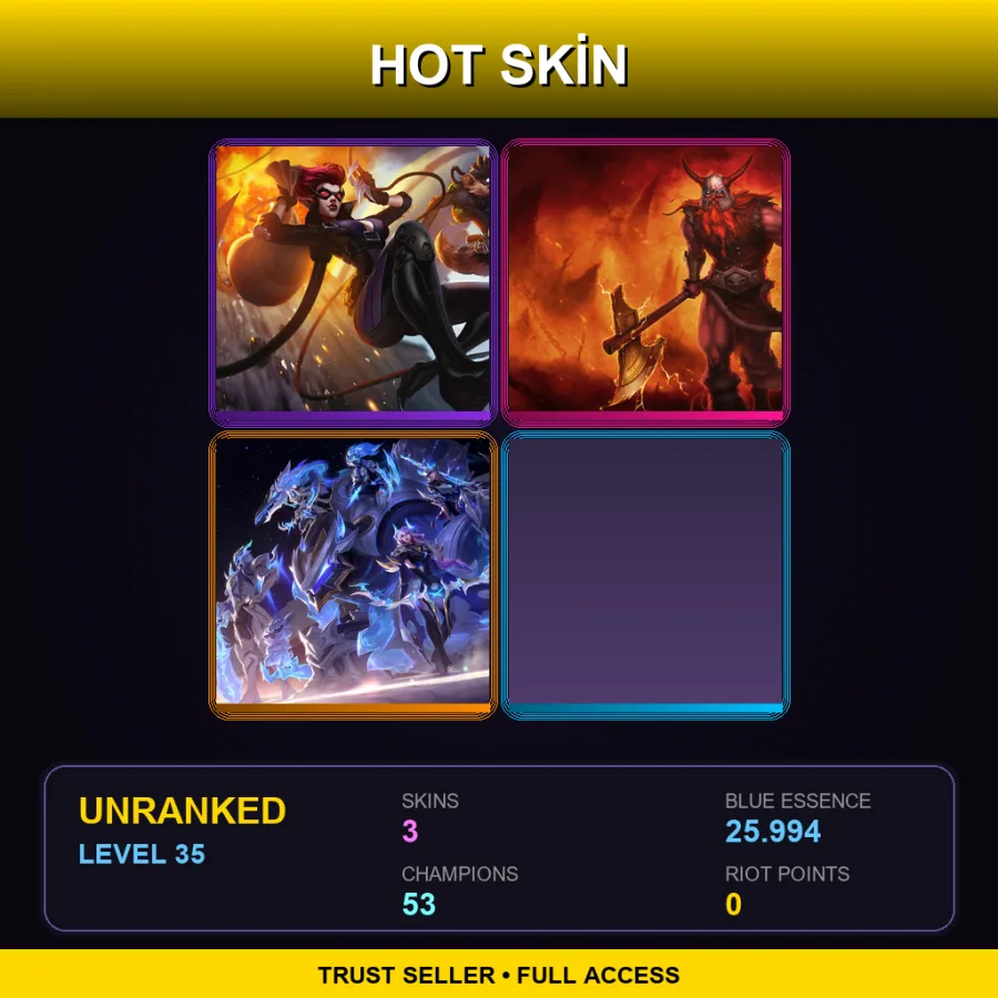 NA | Lv35 | Unranked | 3 Skin | 53 Champ — LoL account