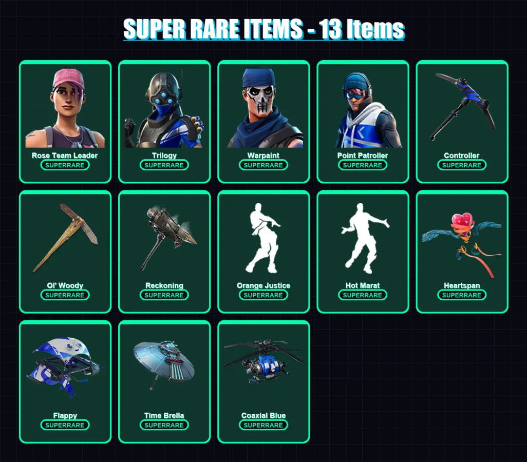 [PS4/PS5/XBOX/PC] | Rose Team Leader | Trilogy | Warpaint | Point Patroller | Deadpool | 73 skin | 81 pickaxe | 128 emote | 98 glider | Lv1404