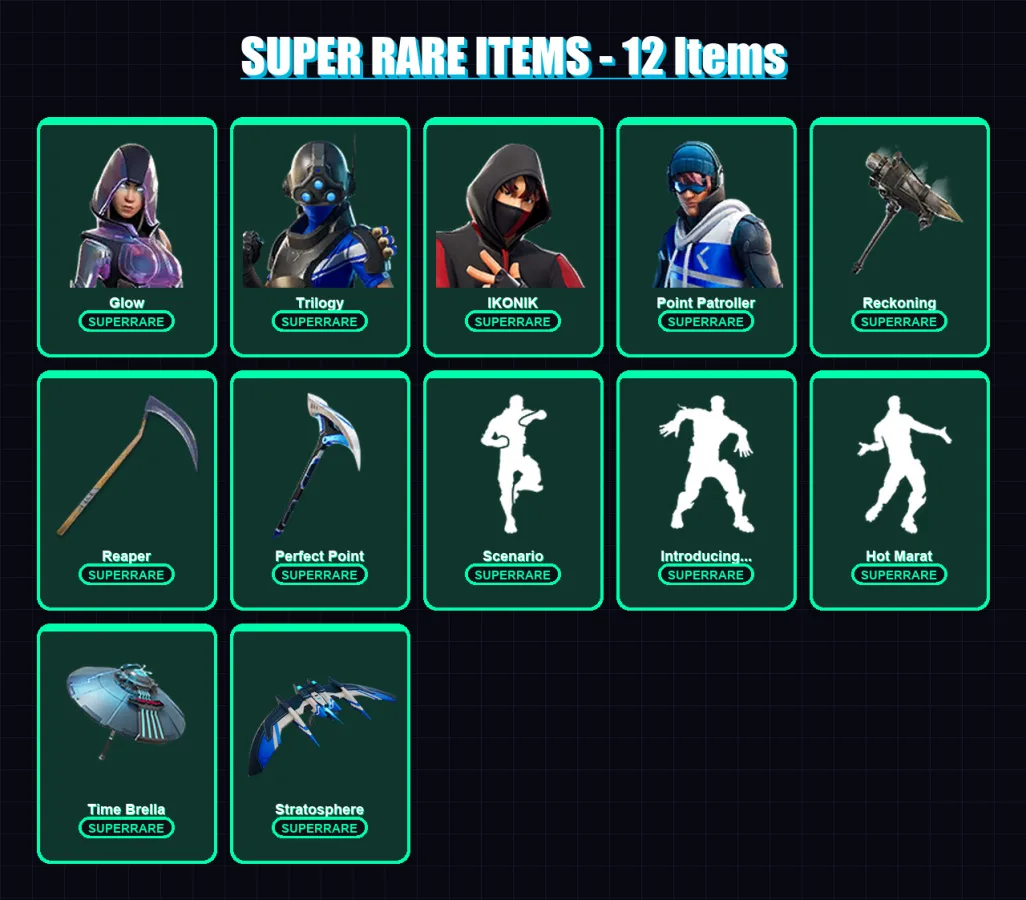 [PC/XBOX/PSN] | Glow | Trilogy | IKONIK | Point Patroller | Blackheart | 62 skin | 84 pickaxe | 78 emote | 79 glider | Lv1346