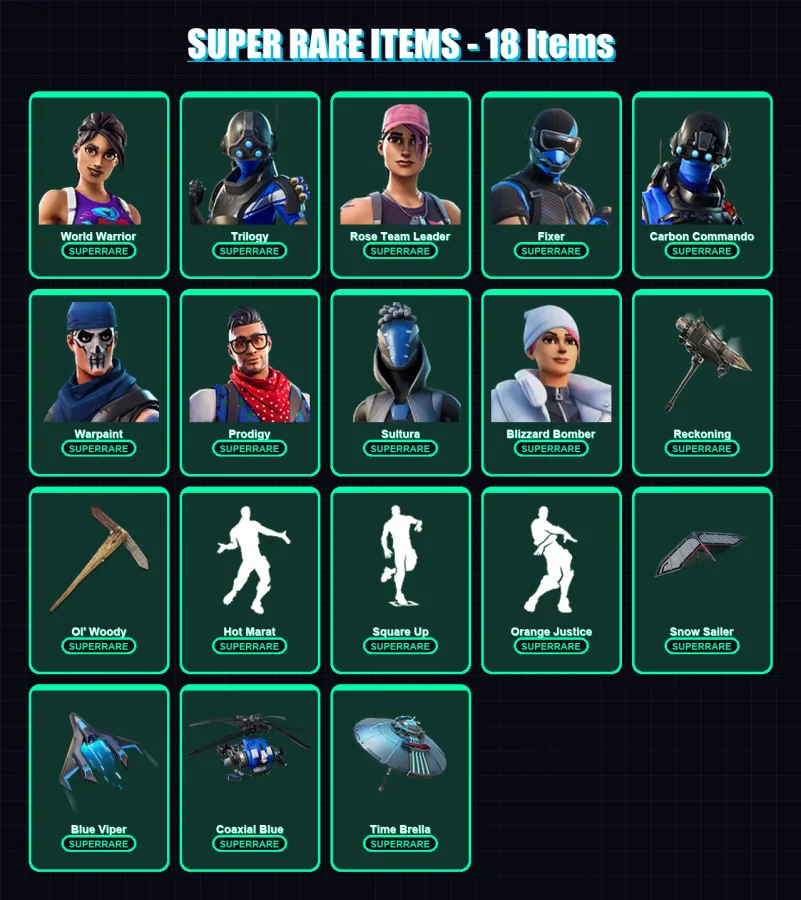 [PS4/PS5/XBOX/PC] | World Warrior | Trilogy | Rose Team Leader | Fixer | Carbon Commando | 135 skin | 139 pickaxe | 112 emote | 148 glider | Lv1926
