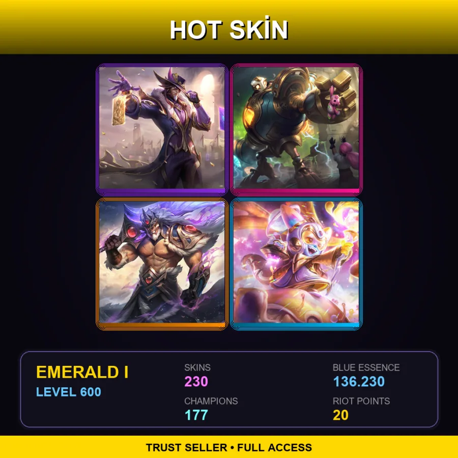 EUW | Lv600 | Emerald I | 230 Skin | 177 Champ