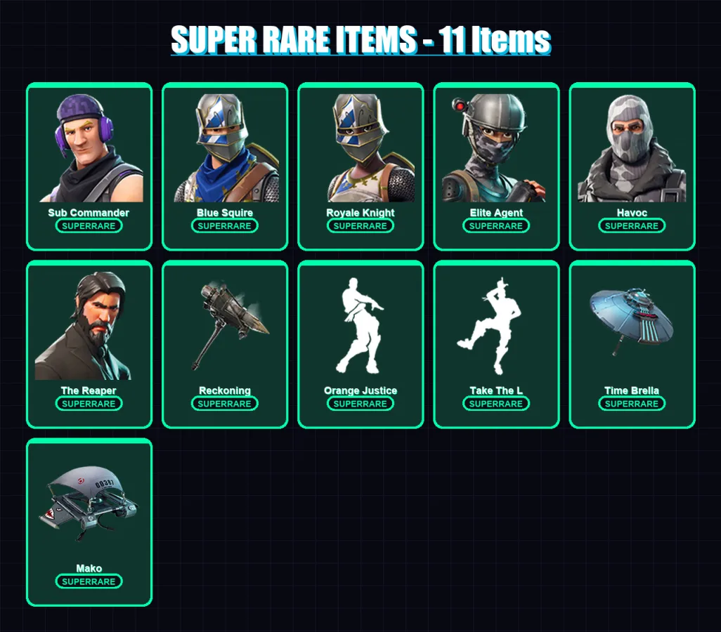 [PS4/PS5/XBOX/PC] | Sub Commander | Blue Squire | Royale Knight | Elite Agent | Havoc | 91 skin | 138 pickaxe | 107 emote | 131 glider | Lv2302