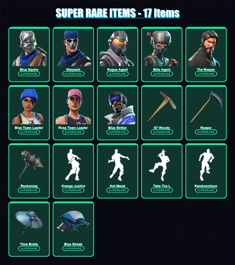 [PC/XBOX/PSN] | Blue Squire | Warpaint | Rogue Agent | Elite Agent | The Reaper | 37 skin | 29 pickaxe | 49 emote | 34 glider | Lv373