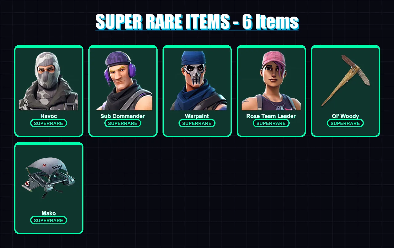 [PC/XBOX/PSN] | Havoc | Sub Commander | Warpaint | Rose Team Leader | Rox | 11 skin | 9 pickaxe | 15 emote | 19 glider | Lv262