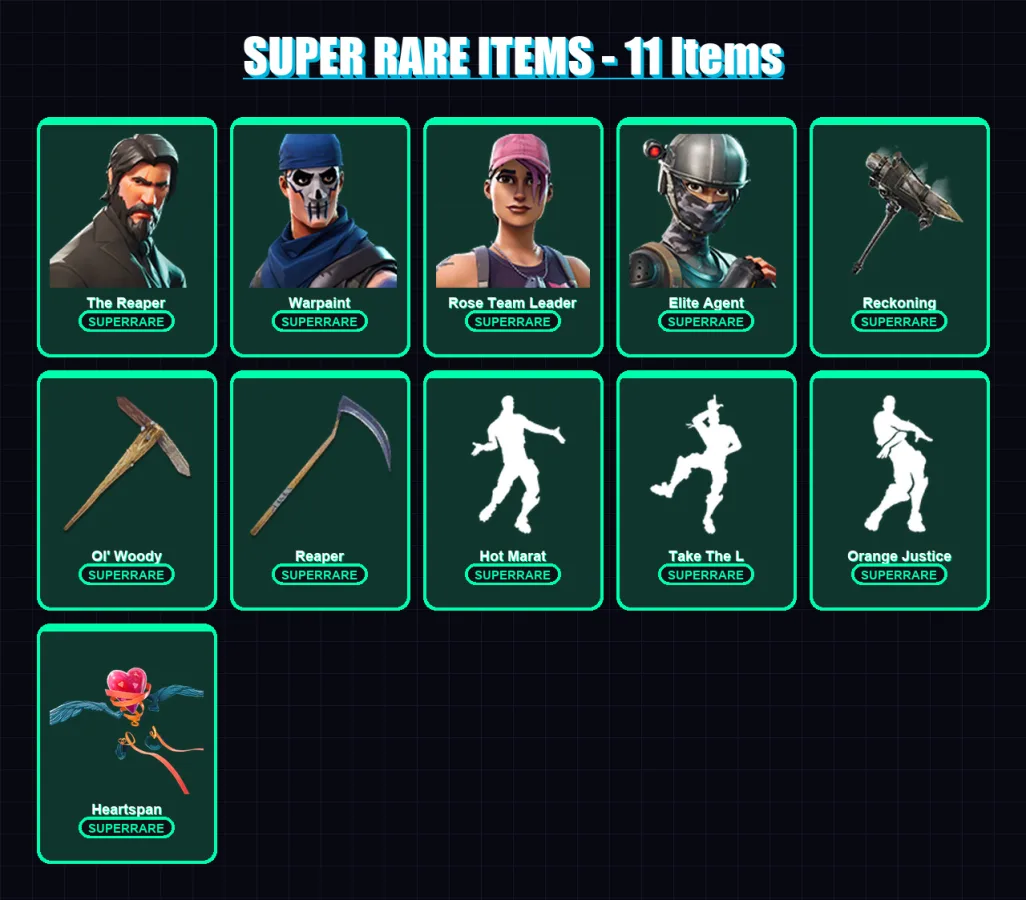 [PC/XBOX] | The Reaper | Warpaint | Rose Team Leader | Elite Agent | Zenith | 61 skin | 55 pickaxe | 66 emote | 60 glider | Lv685 — Fortnite account