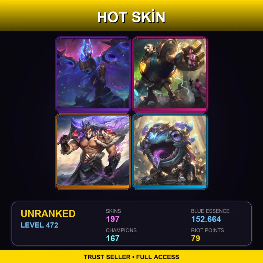 EUW | Lv472 | Unranked | 197 Skin | 167 Champ