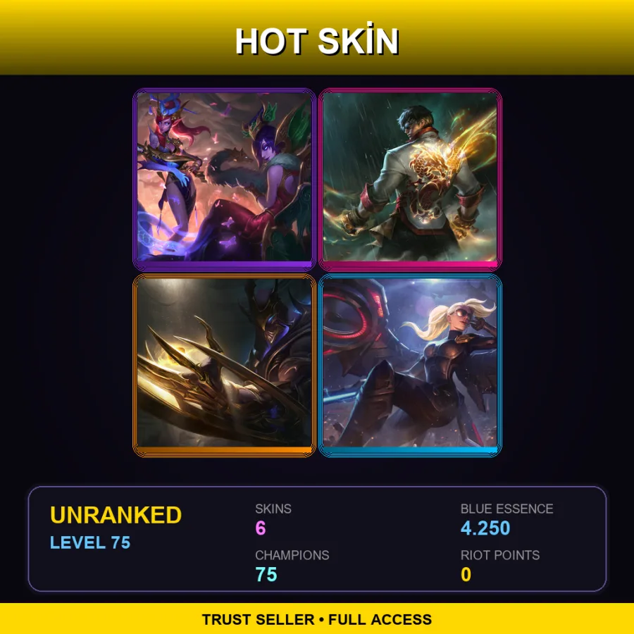 TR | Lv75 | Unranked | 6 Skin | 75 Champ — LoL account