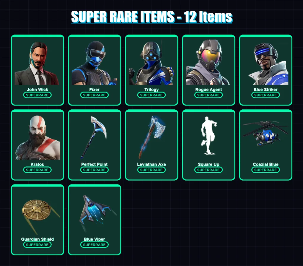 [PS4/PS5/XBOX/PC] | John Wick | Fixer | Trilogy | Rogue Agent | Blue Striker | 30 skin | 25 pickaxe | 20 emote | 19 glider | Lv177