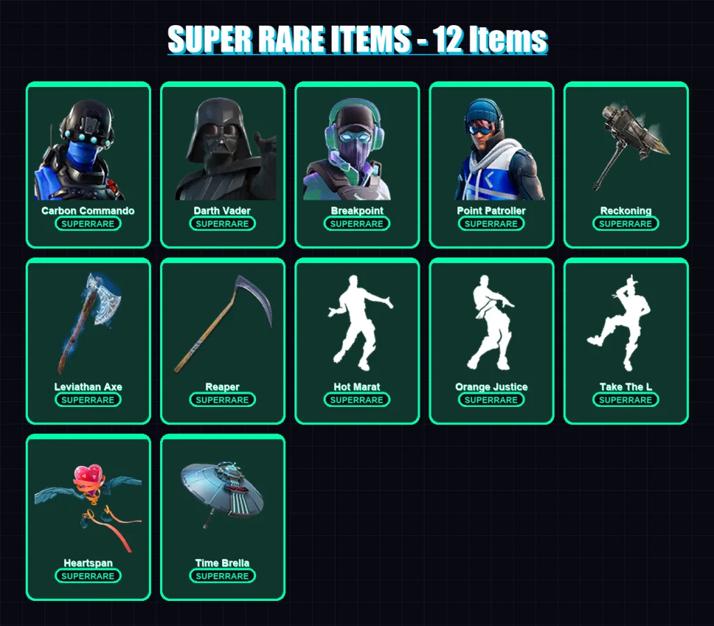 [PC] | Carbon Commando | Darth Vader | Breakpoint | Point Patroller | Joey | 219 skin | 234 pickaxe | 189 emote | 190 glider | Lv3142