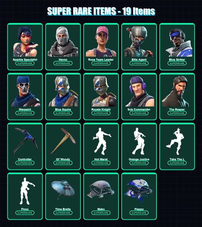 [PS4/PS5/XBOX/PC] | Sparkle Specialist | Havoc | Rose Team Leader | Elite Agent | Blue Striker | 29 skin | 45 pickaxe | 41 emote | 43 glider | Lv553