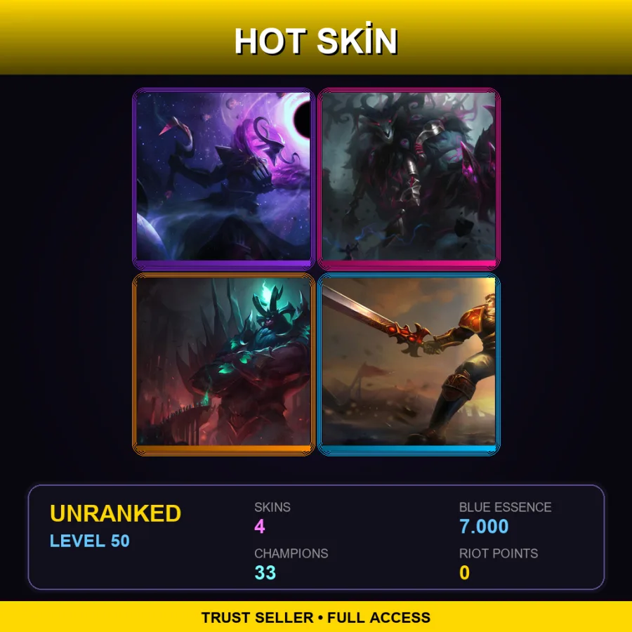 EUNE | Lv50 | Unranked | 4 Skin | 33 Champ — LoL account