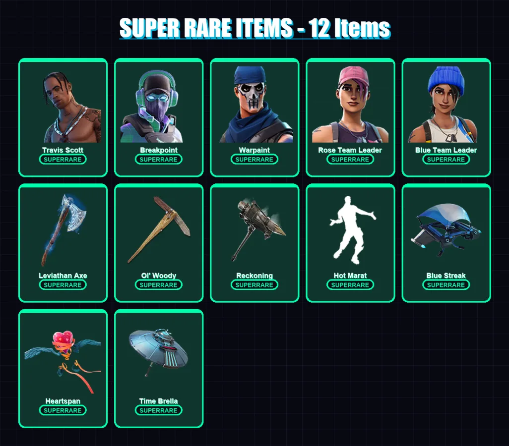 [PC/XBOX/PSN] | Travis Scott | Breakpoint | Warpaint | Rose Team Leader | Blue Team Leader | 171 skin | 155 pickaxe | 124 emote | 142 glider | Lv199 — Fortnite account