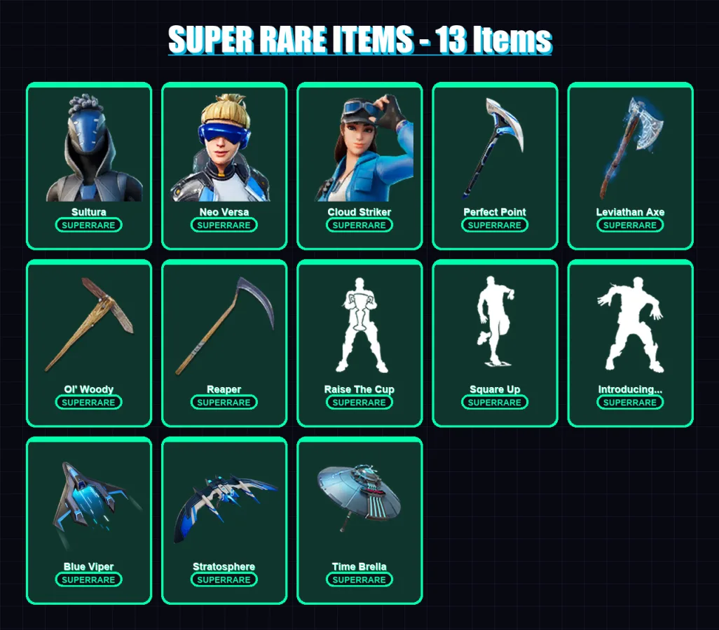 [PC/XBOX] | Sultura | Neo Versa | Cloud Striker | Raz | Renzo the Destroyer | 205 skin | 226 pickaxe | 168 emote | 156 glider | Lv2430