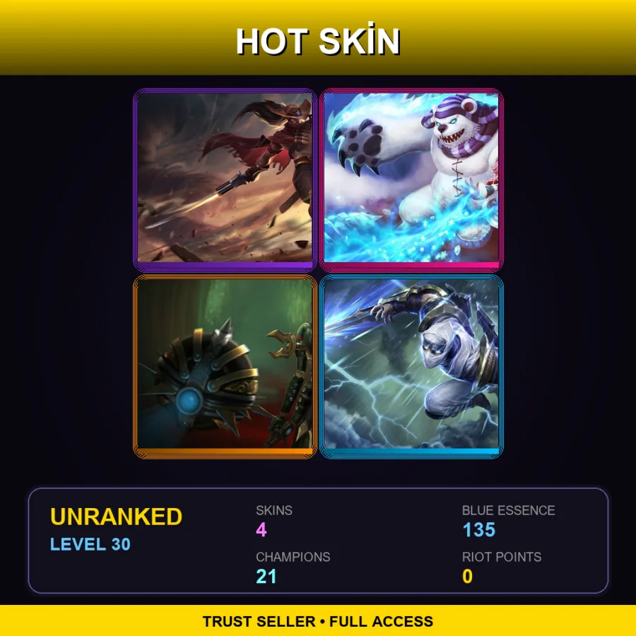 EUW | Lv30 | Unranked | 4 Skin | 21 Champ