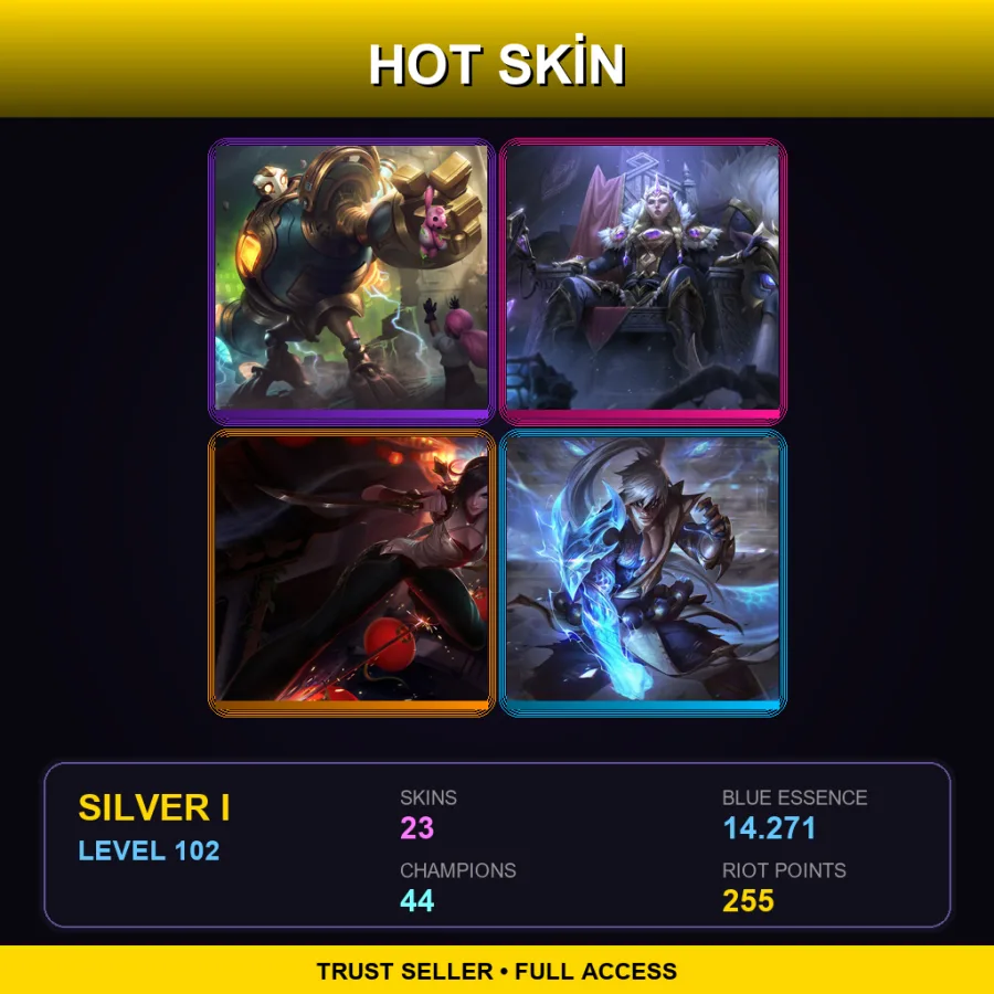 EUW | Lv102 | Silver I | 23 Skin | 44 Champ — LoL account