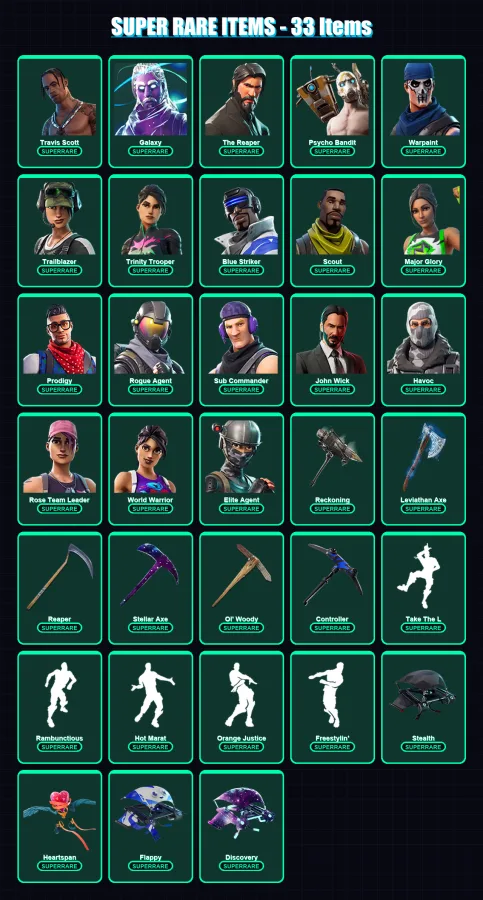 [PC/XBOX/PSN] | Travis Scott | Galaxy | The Reaper | Psycho Bandit | Warpaint | 493 skin | 389 pickaxe | 141 emote | 176 glider | Lv1856 — Game account
