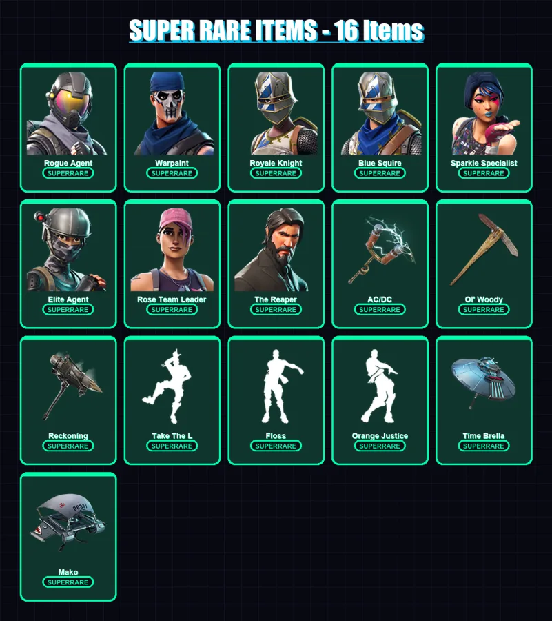 [PC/PSN] | Rogue Agent | Warpaint | Royale Knight | Blue Squire | Sparkle Specialist | 99 skin | 129 pickaxe | 100 emote | 119 glider | Lv1557