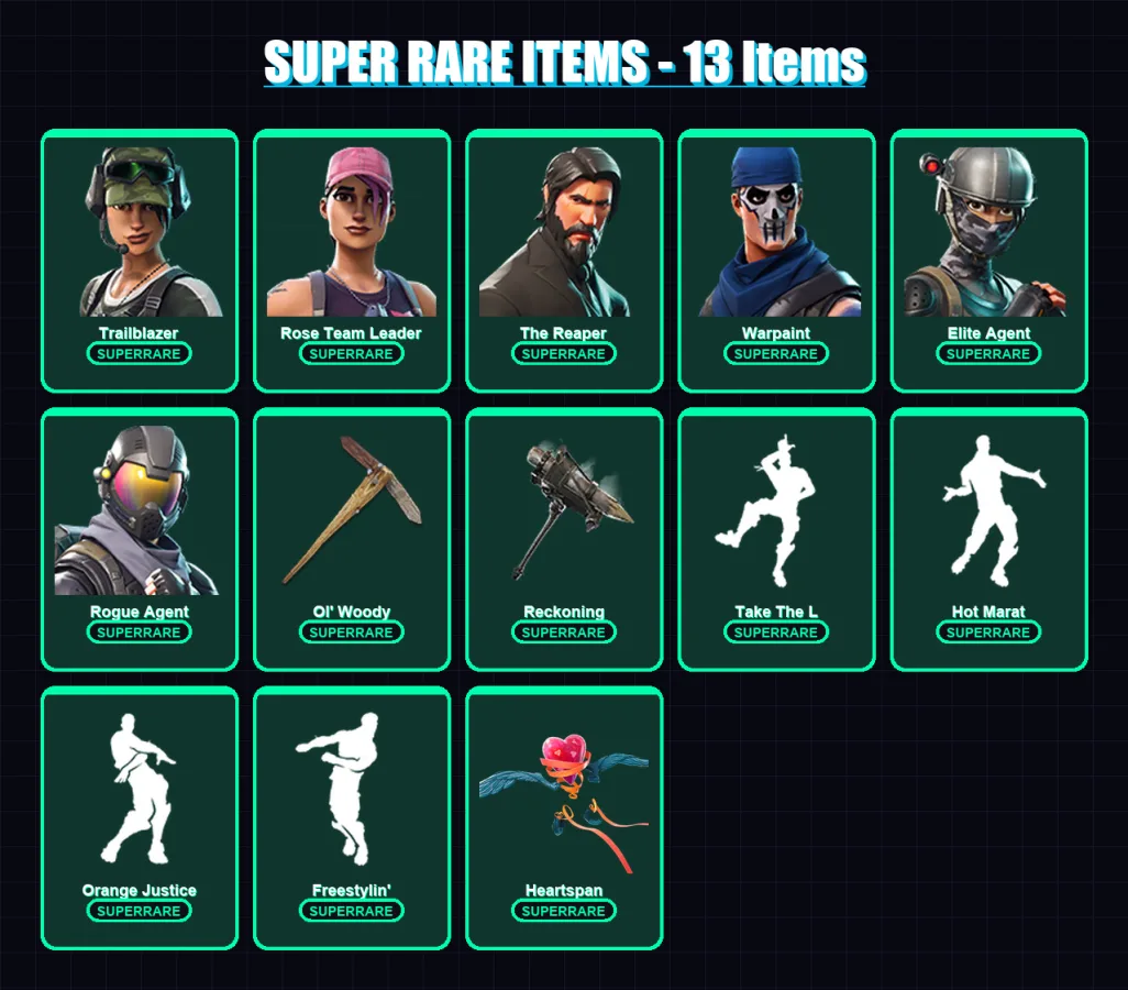 [PC/PSN] | Trailblazer | Rose Team Leader | The Reaper | Warpaint | Elite Agent | 103 skin | 88 pickaxe | 83 emote | 85 glider | Lv1119 — Fortnite account