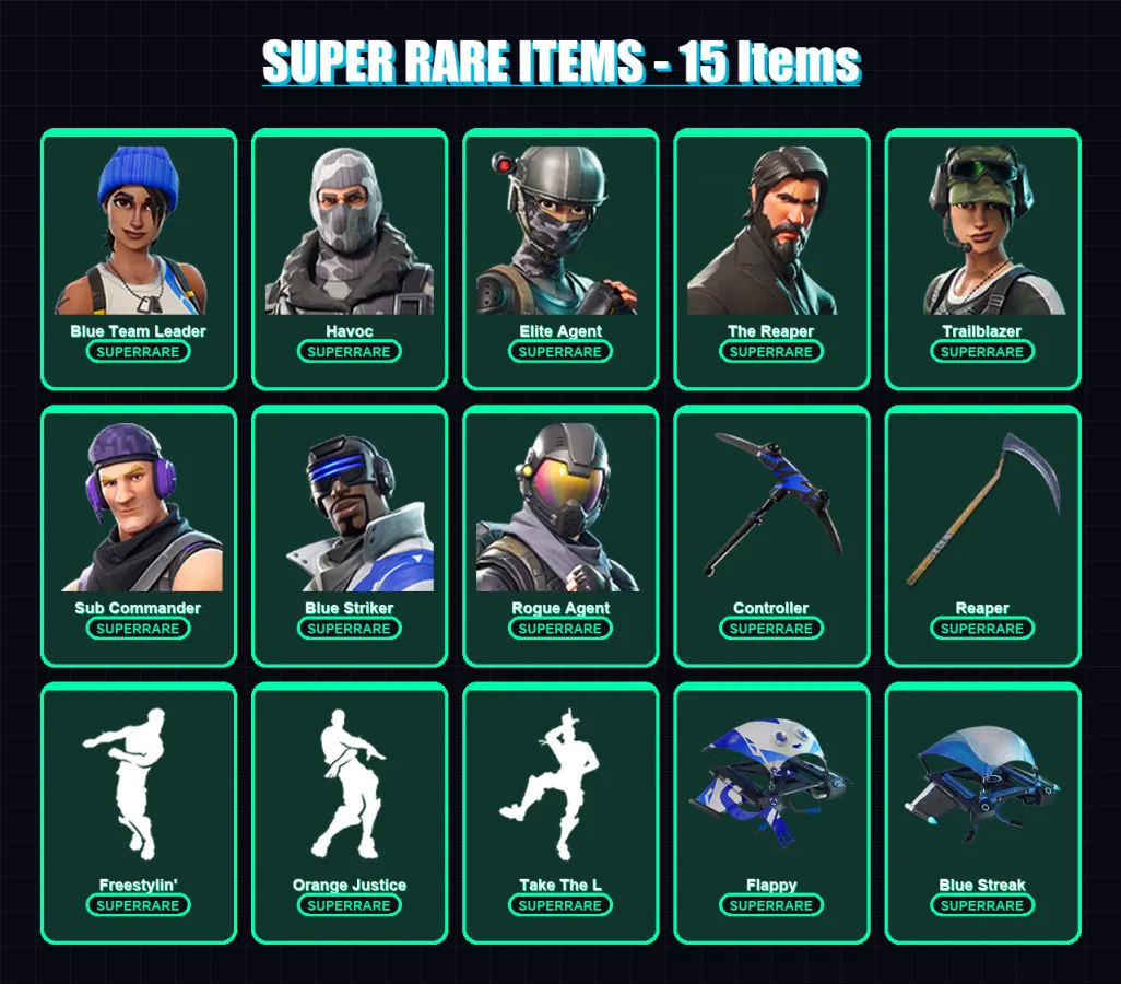 [PC/XBOX/PSN] | Blue Team Leader | Havoc | Elite Agent | The Reaper | Trailblazer | 34 skin | 25 pickaxe | 35 emote | 29 glider | Lv622 — Fortnite account
