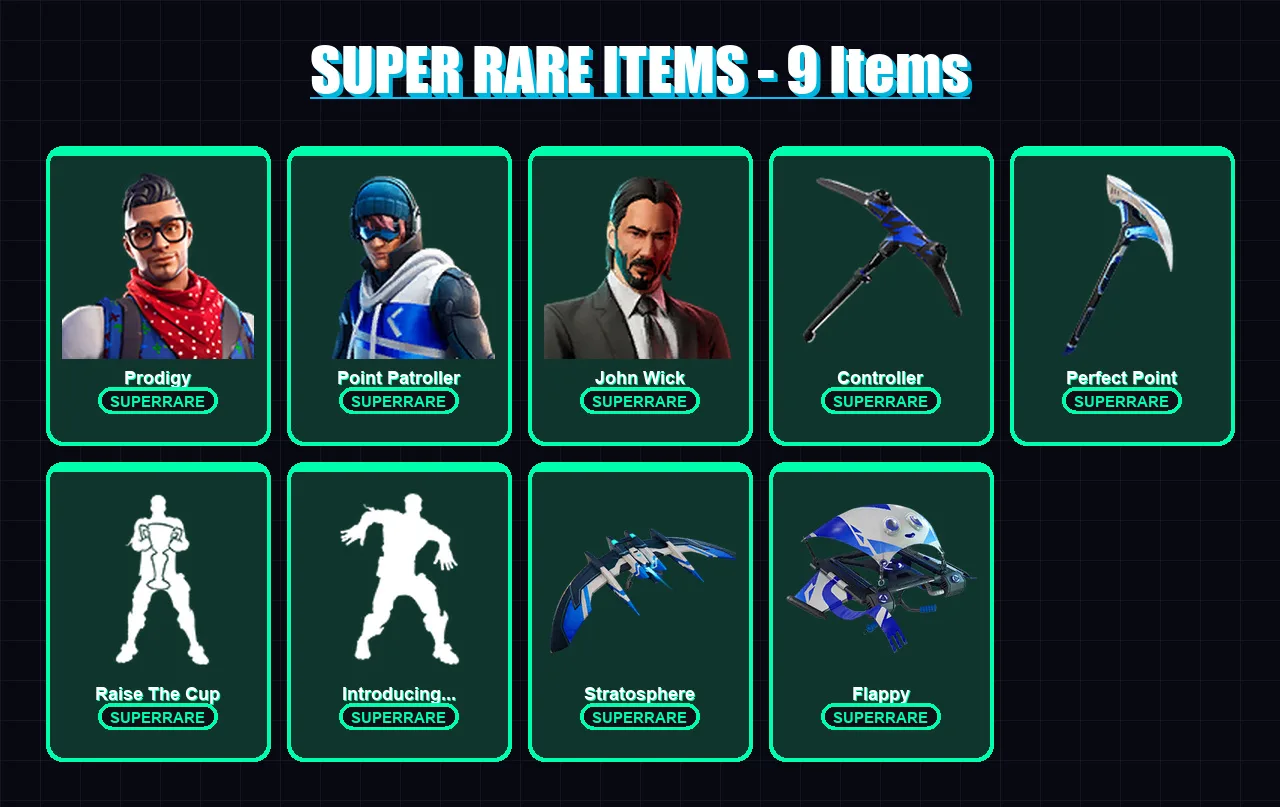 [PC/XBOX] | Prodigy | Point Patroller | John Wick | Wanderlust | Oro | 51 skin | 56 pickaxe | 58 emote | 57 glider | Lv763 — Fortnite account