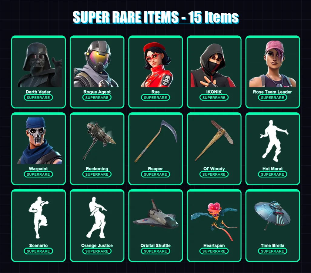 [PC/PSN] | Darth Vader | Rogue Agent | Rue | IKONIK | Rose Team Leader | 224 skin | 208 pickaxe | 180 emote | 188 glider | Lv2640