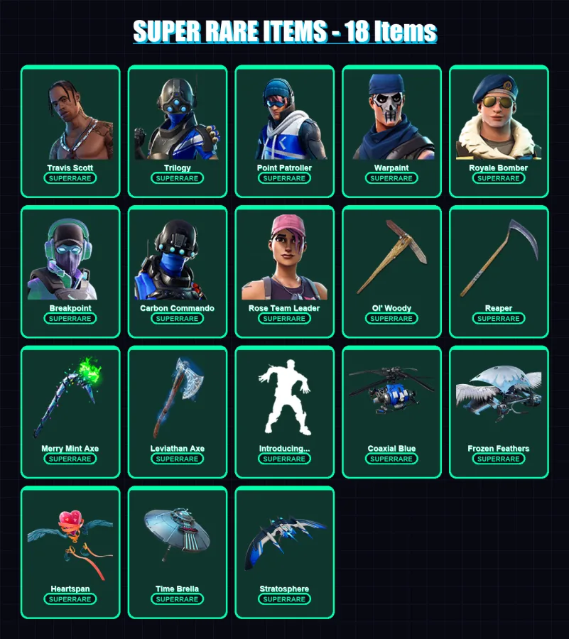[PC/XBOX/PSN] | Travis Scott | Trilogy | Point Patroller | Warpaint | Royale Bomber | 190 skin | 204 pickaxe | 195 emote | 162 glider | Lv2291