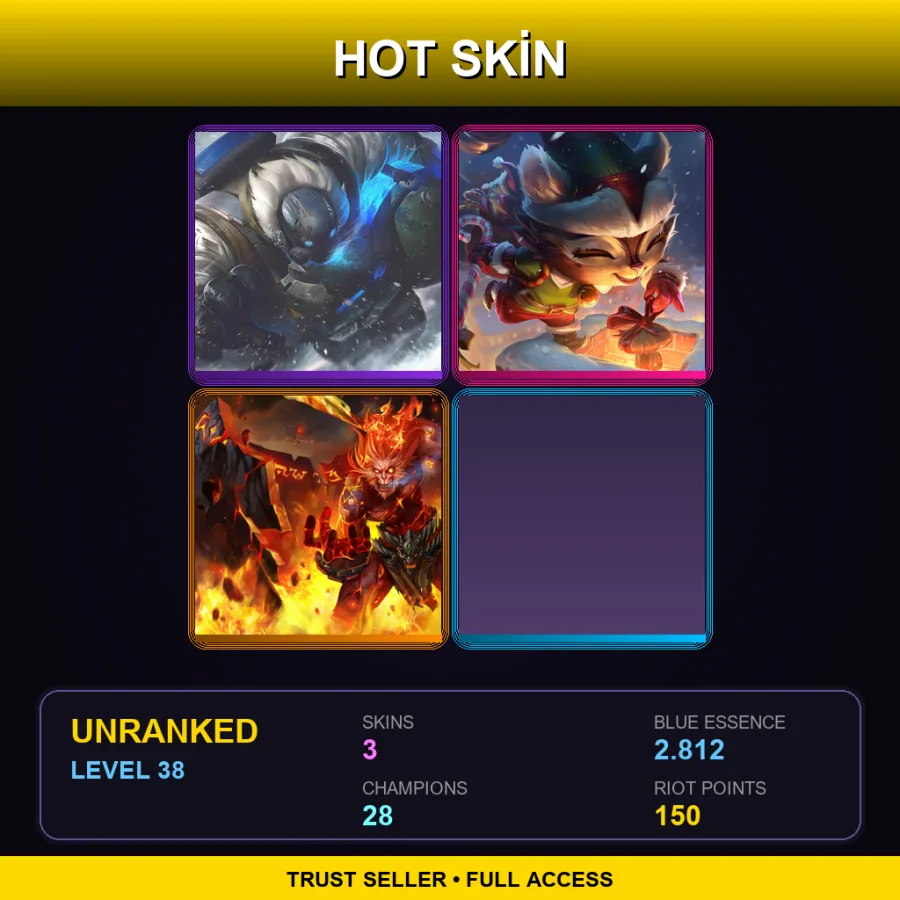 EUNE | Lv38 | Unranked | 3 Skin | 28 Champ — LoL account