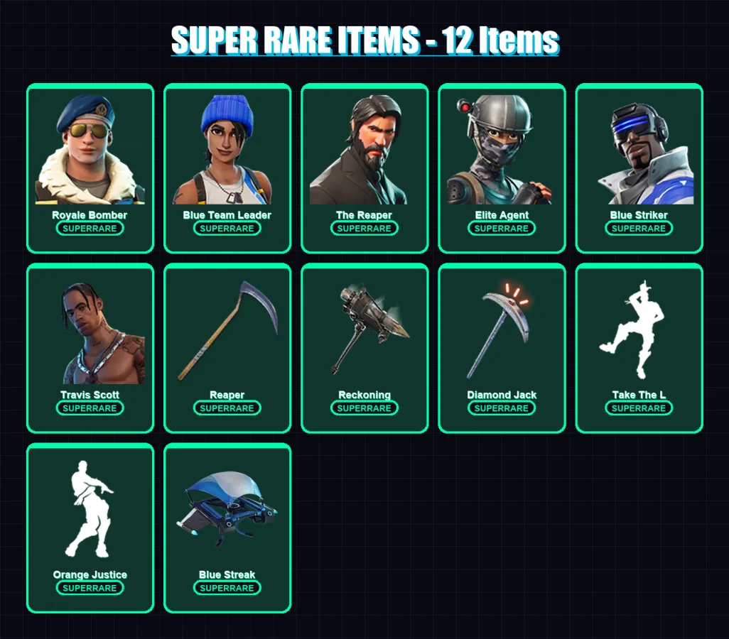 [PS4/PS5/XBOX/PC] | Royale Bomber | Blue Team Leader | The Reaper | Elite Agent | Blue Striker | 73 skin | 68 pickaxe | 70 emote | 75 glider | Lv117