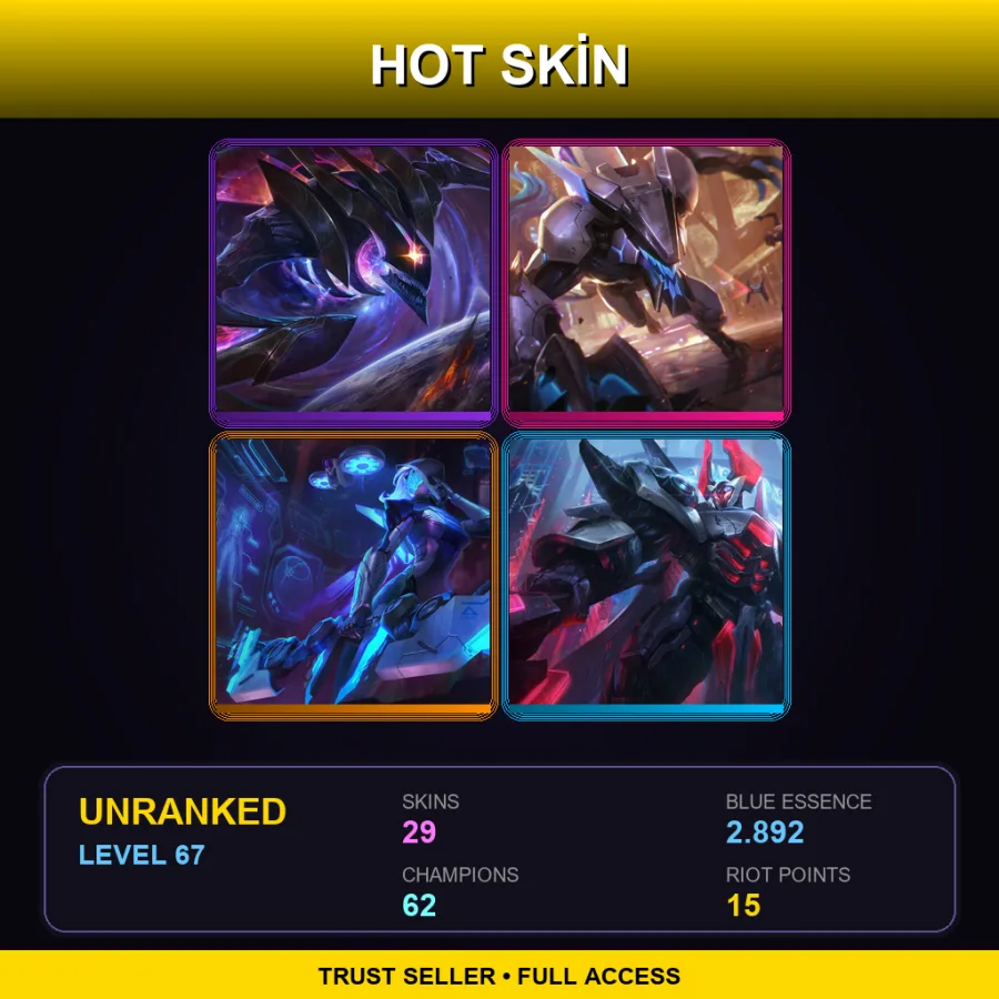 TR | Lv67 | Unranked | 29 Skin | 62 Champ — LoL account