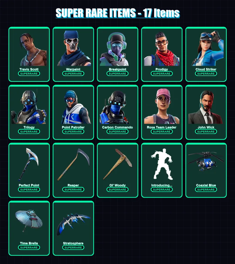 [PS4/PS5/XBOX/PC] | Travis Scott | Warpaint | Breakpoint | Prodigy | Cloud Striker | 123 skin | 111 pickaxe | 117 emote | 97 glider | Lv1210 — Fortnite account