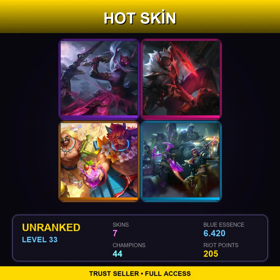 NA | Lv33 | Unranked | 7 Skin | 44 Champ — LoL account