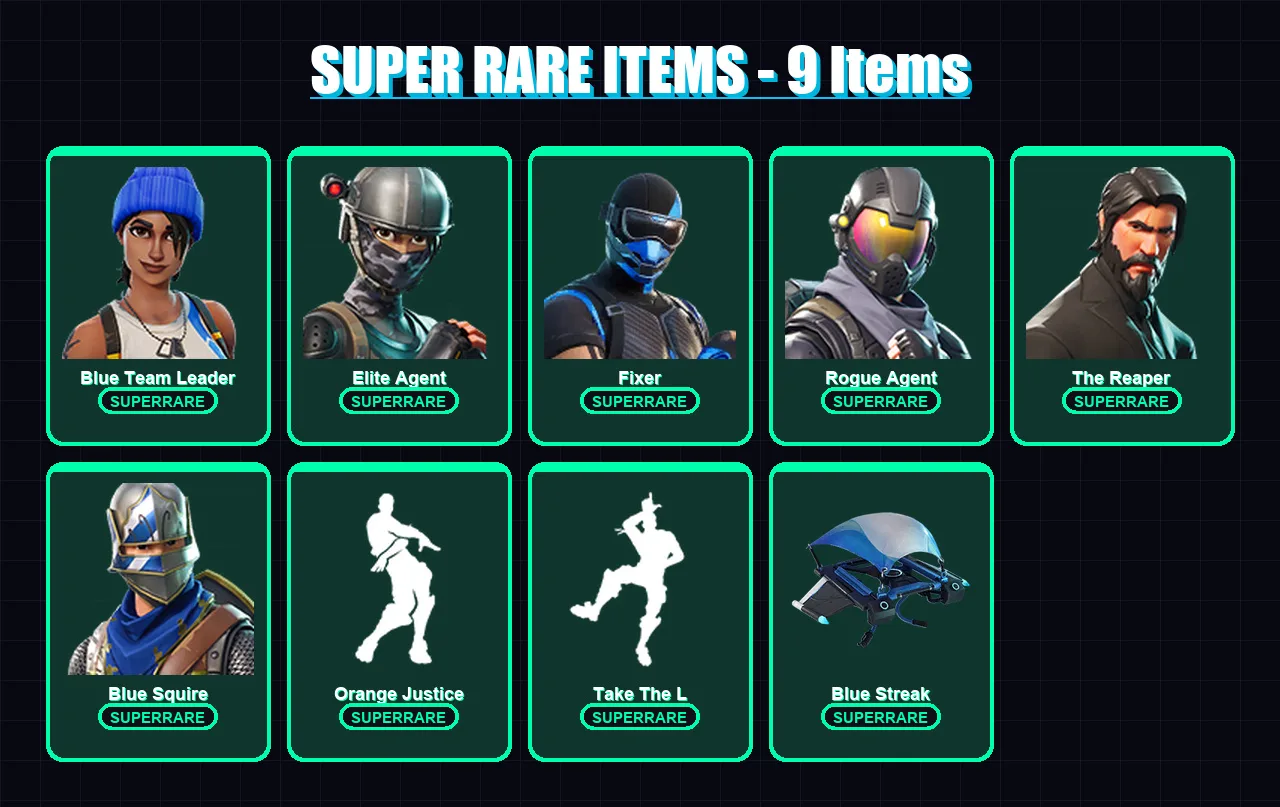[PC/XBOX] | Blue Team Leader | Elite Agent | Fixer | Rogue Agent | The Reaper | 19 skin | 14 pickaxe | 25 emote | 17 glider | Lv250