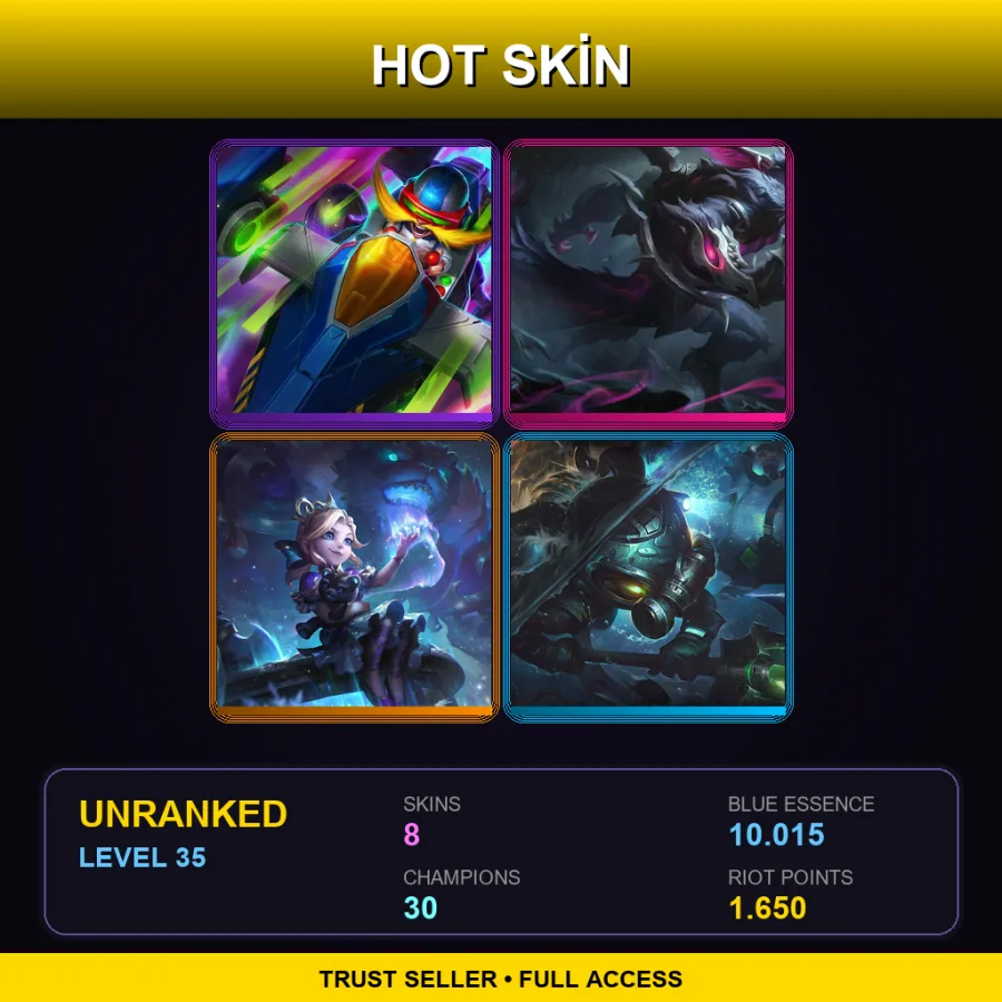 NA | Lv35 | Unranked | 8 Skin | 30 Champ — LoL account