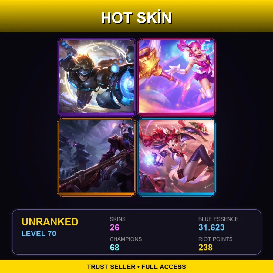 SG | Lv70 | Unranked | 26 Skin | 68 Champ — LoL account