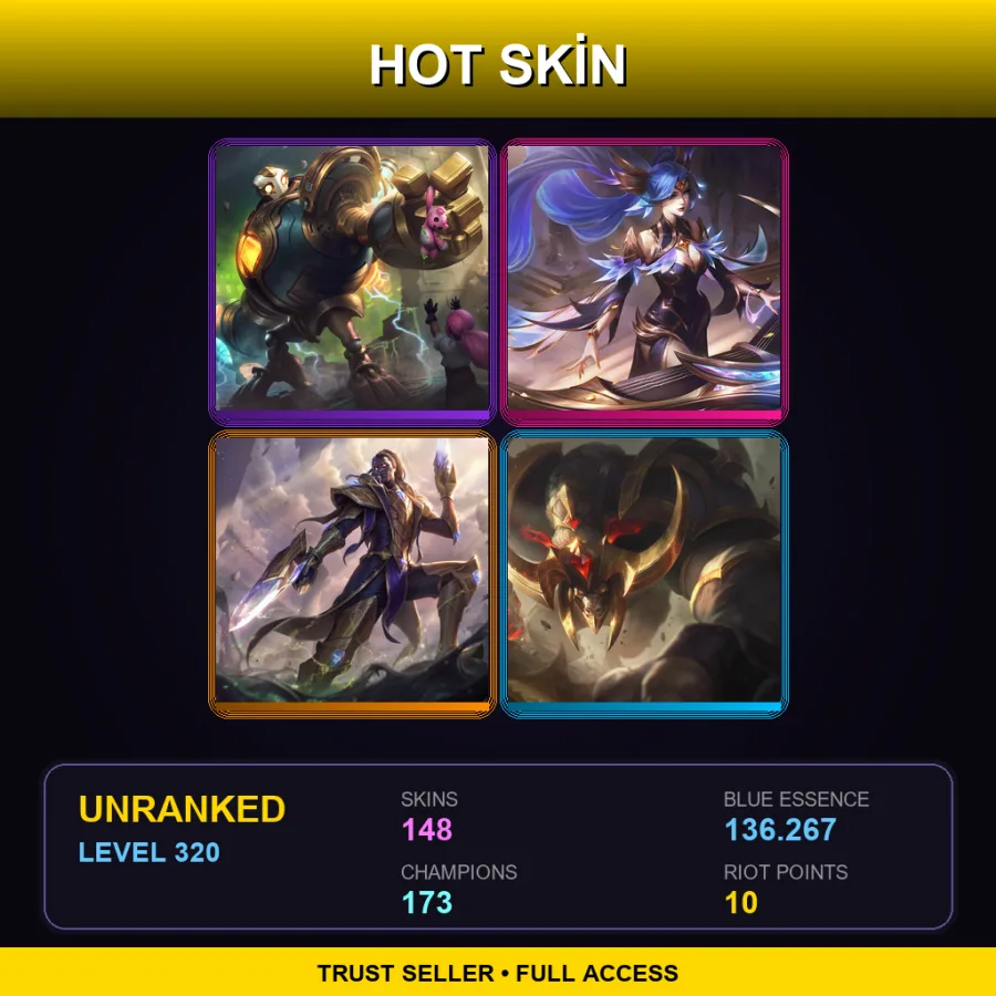 EUNE | Lv320 | Unranked | 148 Skin | 173 Champ — LoL account