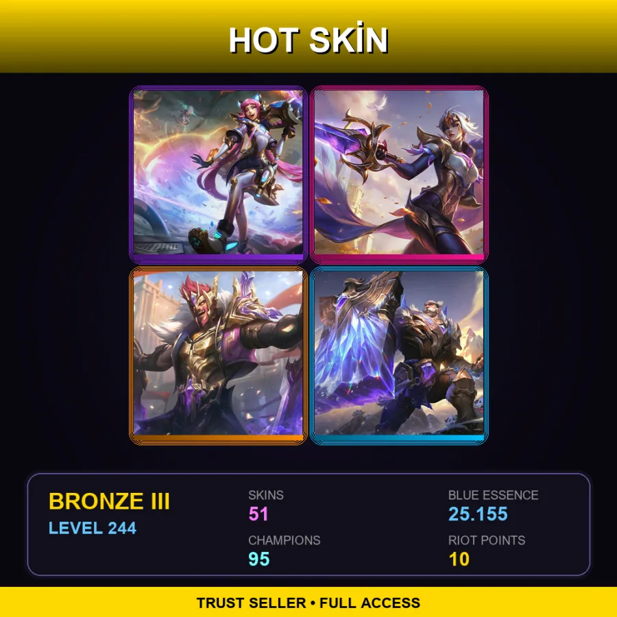 EUW | Lv244 | Bronze III | 51 Skin | 95 Champ — LoL account