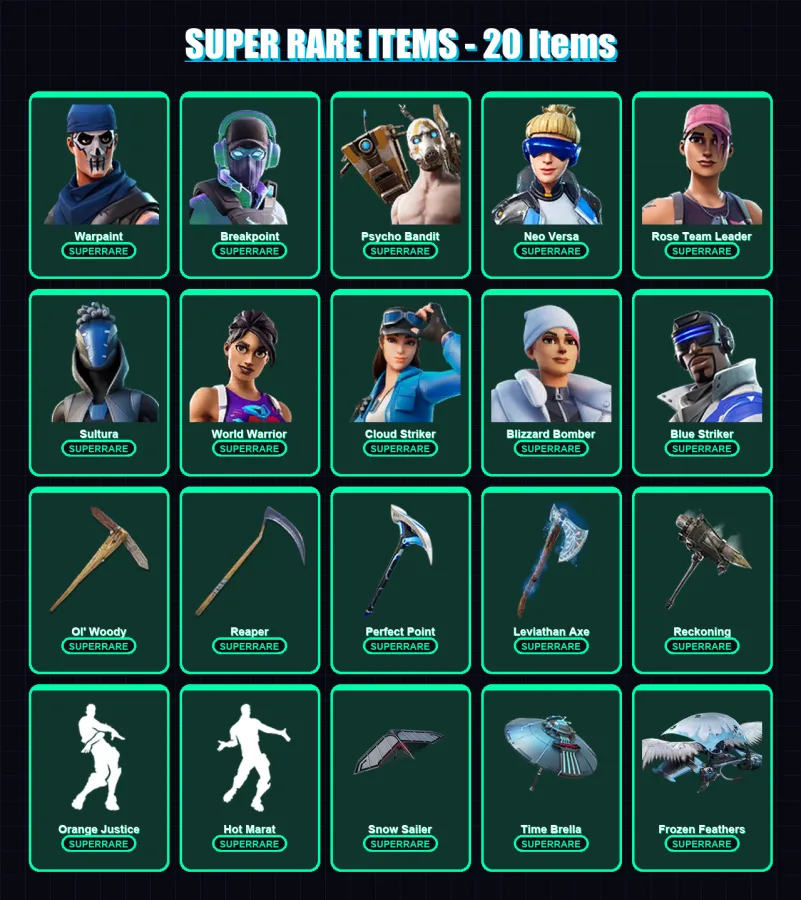 [PS4/PS5/XBOX/PC] | Warpaint | Breakpoint | Psycho Bandit | Neo Versa | Rose Team Leader | 264 skin | 237 pickaxe | 182 emote | 203 glider | Lv3084