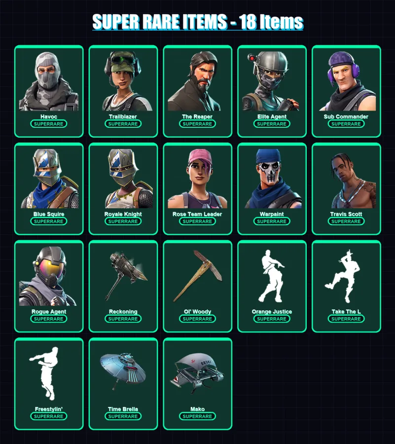 [PC/XBOX] | Havoc | Trailblazer | The Reaper | Elite Agent | Sub Commander | 89 skin | 61 pickaxe | 71 emote | 61 glider | Lv733