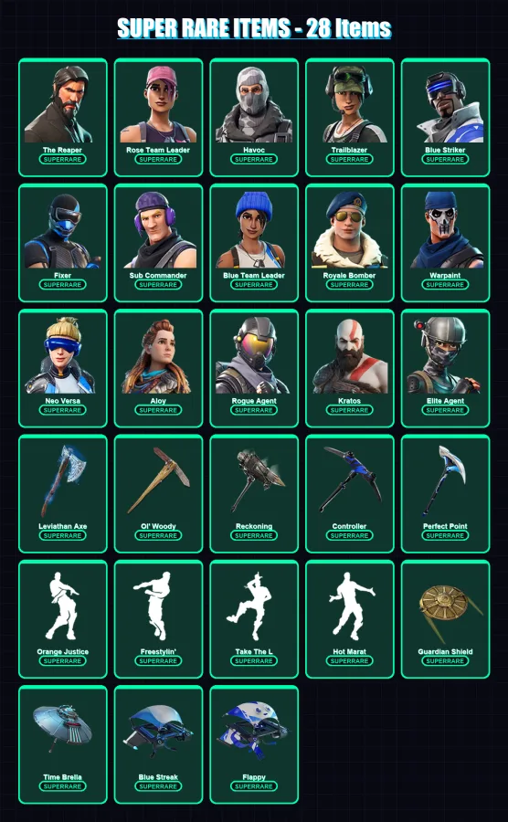 [PC/XBOX] | The Reaper | Rose Team Leader | Havoc | Trailblazer | Blue Striker | 281 skin | 252 pickaxe | 243 emote | 186 glider | Lv2583