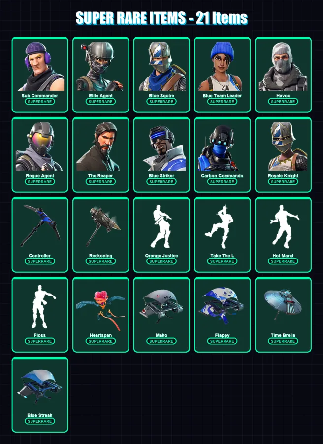 [PS4/PS5/XBOX/PC] | Sub Commander | Elite Agent | Blue Squire | Blue Team Leader | Havoc | 87 skin | 69 pickaxe | 87 emote | 87 glider | Lv1168