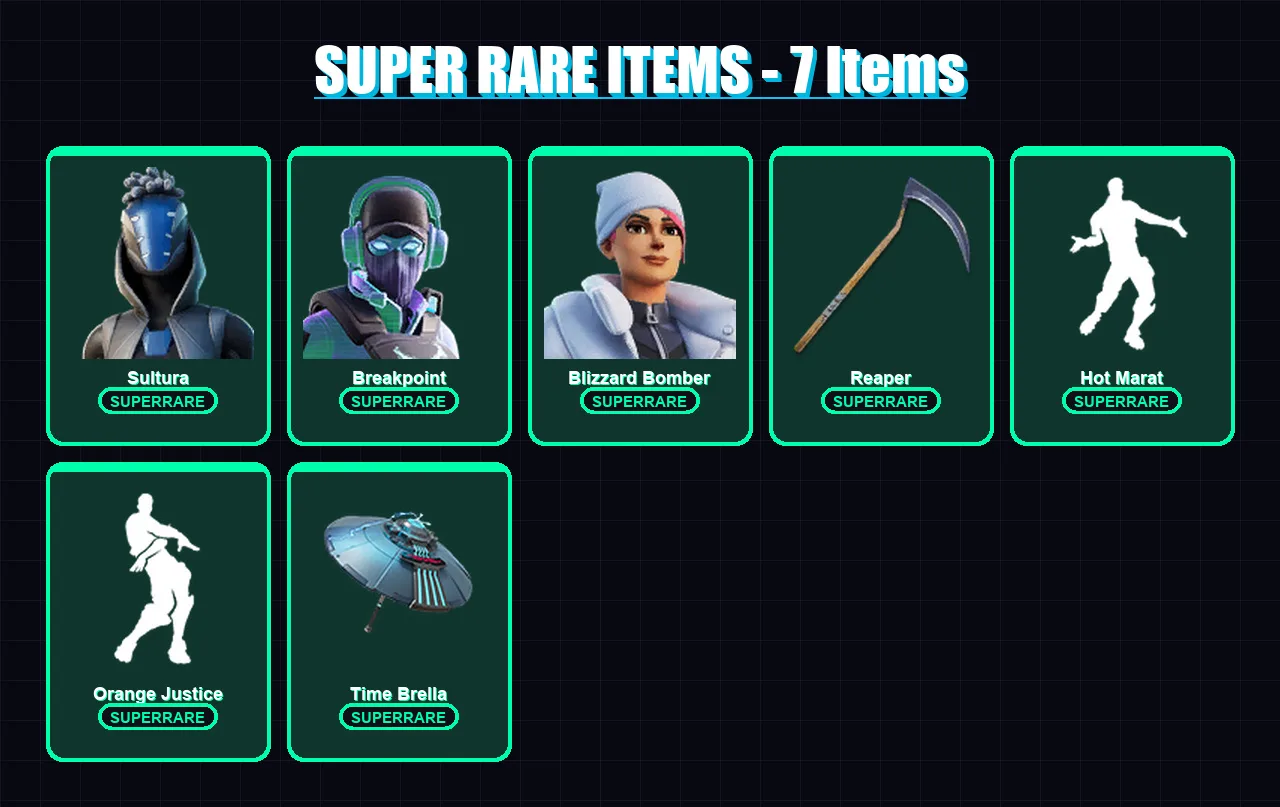[PC] | Sultura | Breakpoint | Blizzard Bomber | Blackheart | Hybrid | 110 skin | 189 pickaxe | 138 emote | 155 glider | Lv3116