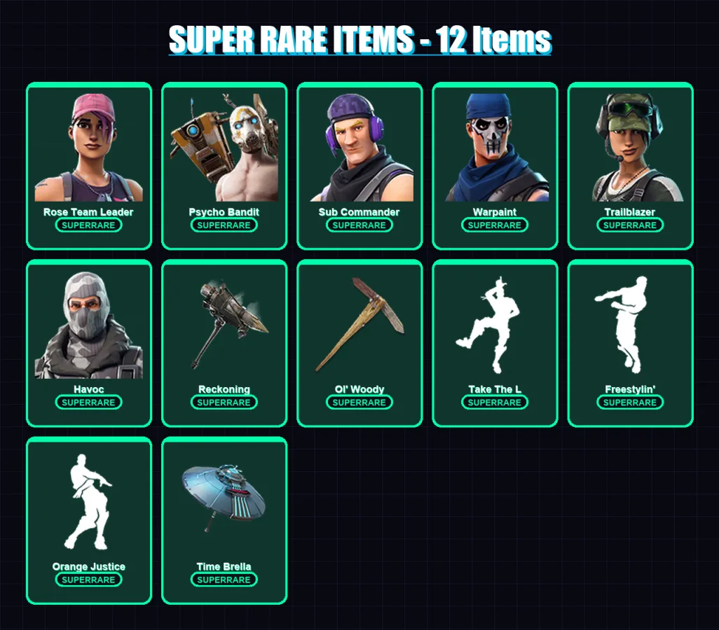 [PC/XBOX/PSN] | Rose Team Leader | Psycho Bandit | Sub Commander | Warpaint | Trailblazer | 29 skin | 43 pickaxe | 30 emote | 42 glider | Lv503