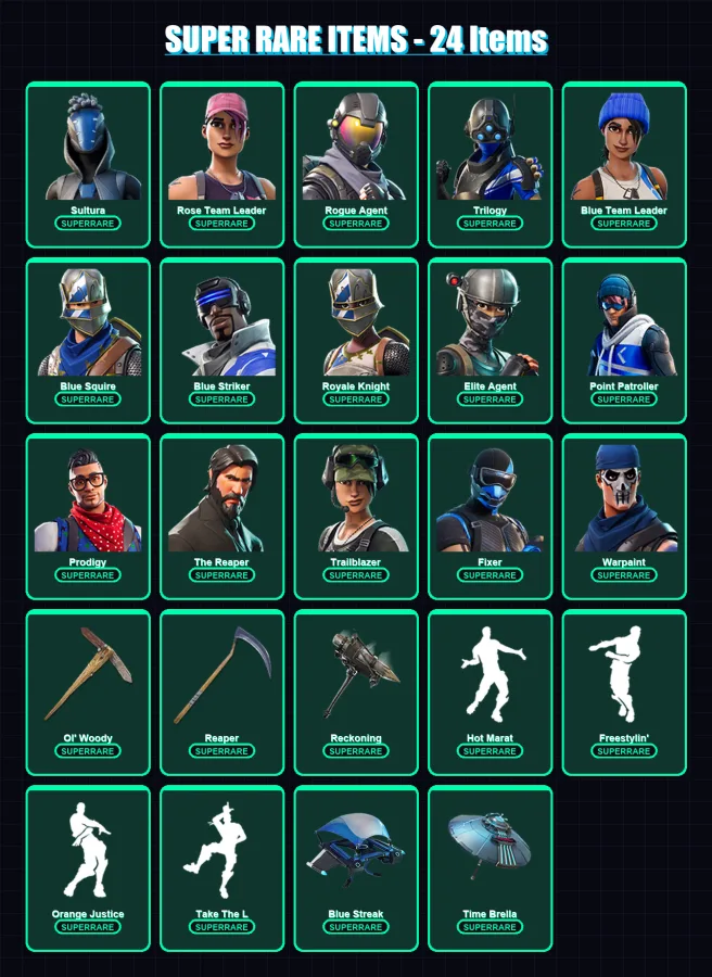 [PS4/PS5/XBOX/PC] | Sultura | Rose Team Leader | Rogue Agent | Trilogy | Blue Team Leader | 82 skin | 110 pickaxe | 103 emote | 98 glider | Lv1541